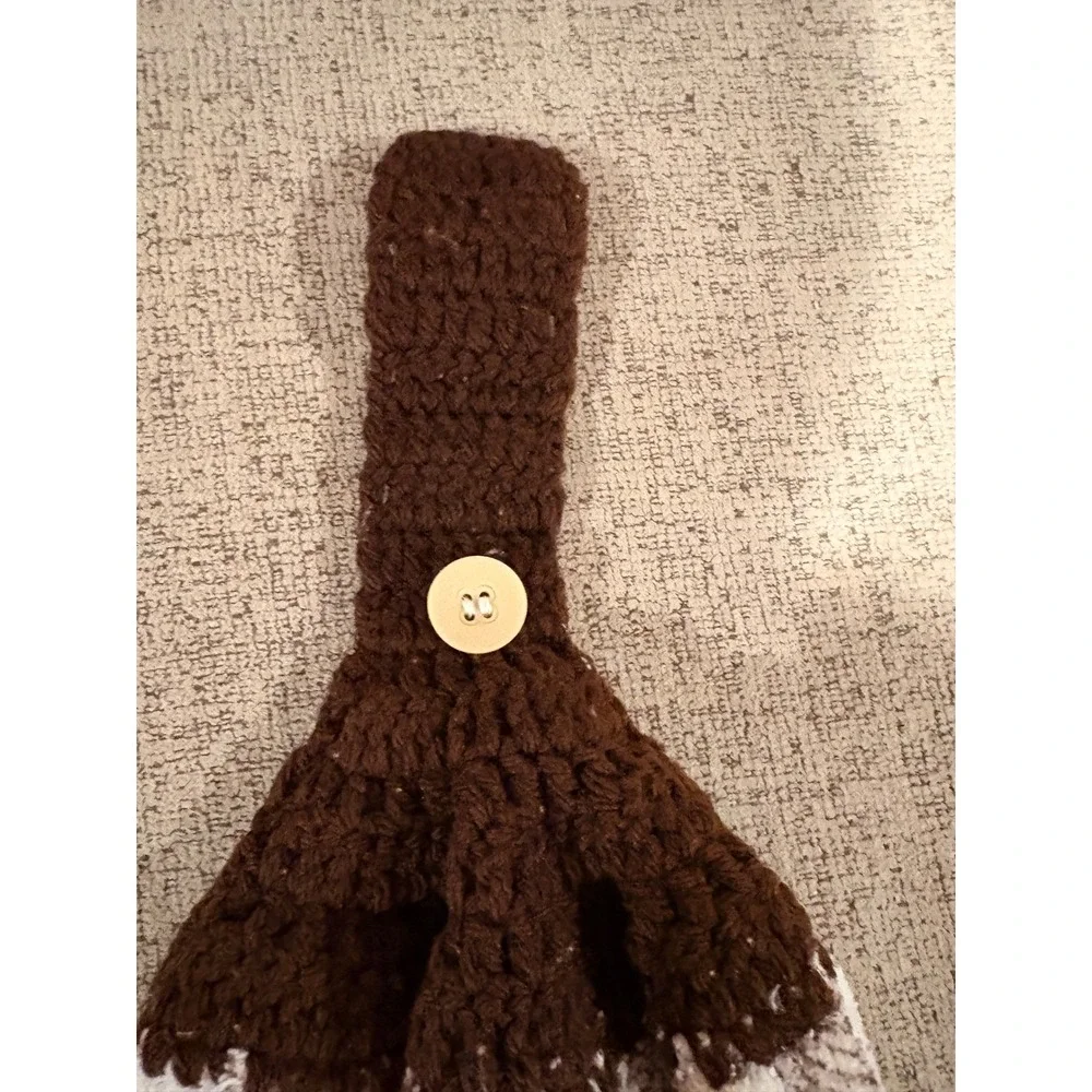 Vintage Mushroom Bread‎ Hanging Kitchen Towel Brown Crochet Topper Made in USA